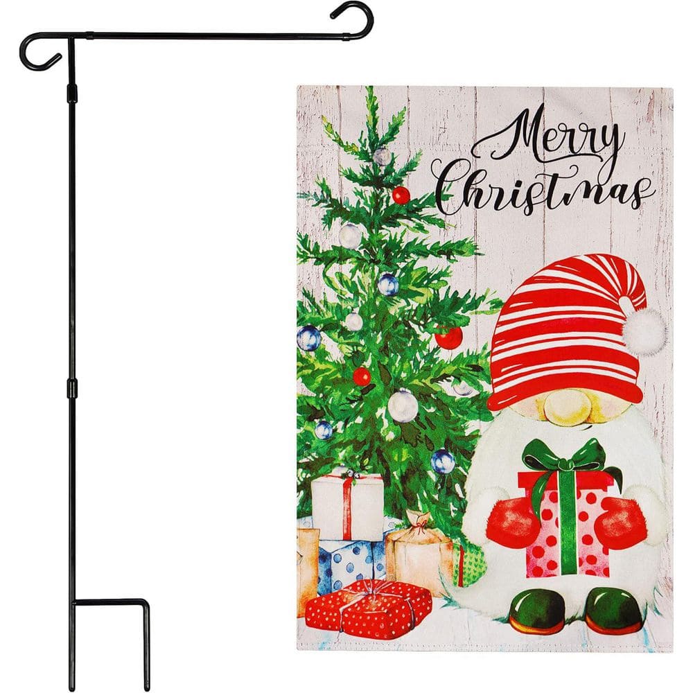 1 ft. x 1.5 ft. Polyester Santa Gnome with Present 2-Sided Garden Flag Blockout with 36 in. Black Iron Garden Stand price history on PriceWatchPro