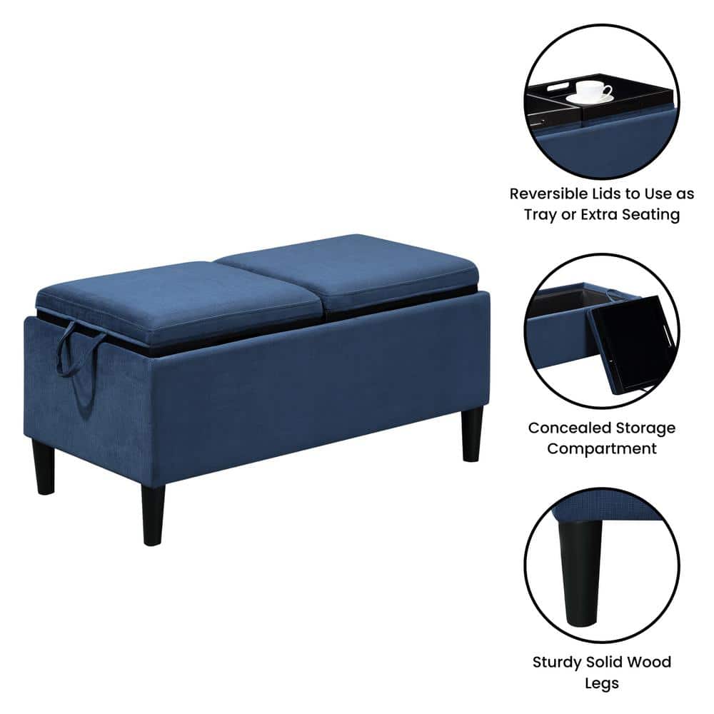 Blue Fabric Storage Ottoman with Reversible Trays