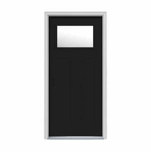 30 in. x 80 in. 1 Lite Craftsman Black Painted Steel Prehung Right-Hand Inswing Front Door w/Brickmould