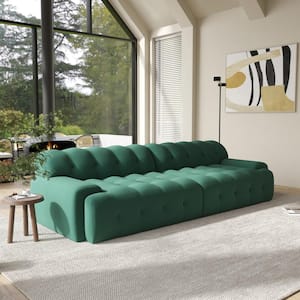 102.4 in. W Square Arm Knit Fabric Rectangle Waffle Sofa in. Green