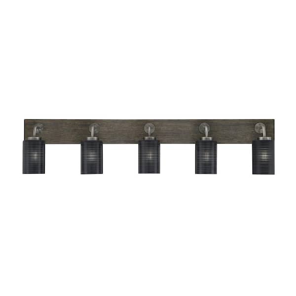 Unbranded Kirby 46.5 in. 5 Light Graphite & Painted Wood-look Vanity Light with 4 in. Black Matrix Glass Shades No Bulbs Included