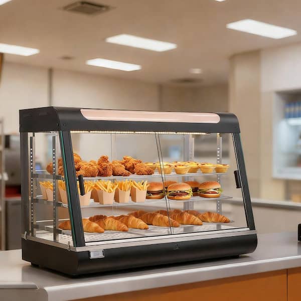 137 qt. 3-Tier Commercial Food Warmer Display, 1,400W Display Warmer, Black Buffet Server Crocks, 86-185℉ Steam Heating