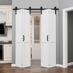 72 in. x 84 in. Solid Core White Finished MDF Wood Paneled H Design Bi-Fold Door Style Barn Door with Hardware