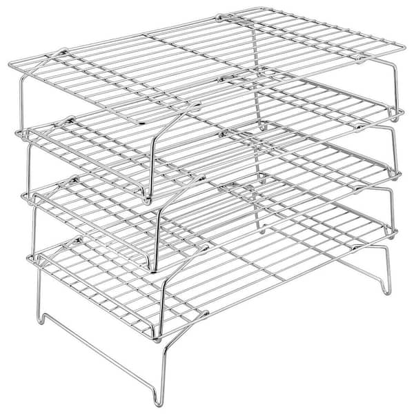 4-Piece Stainless Steel Stackable Cooling Rack Set Kitchen Baking Cooking Racks Oven Safe Raised Folding Feet