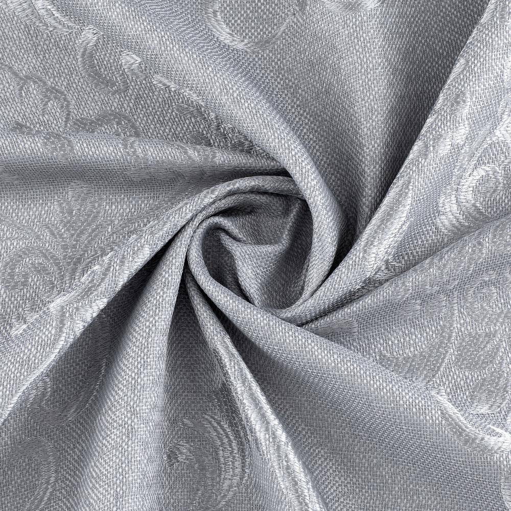 Silver Satin Embroidered Damask Shower Curtain with Liner