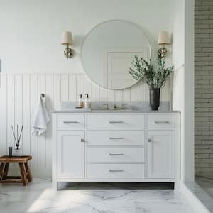 Bristol 55 in. W x 22 in. D x 35.25 in. H Freestanding Bath Vanity in White with White Marble Top