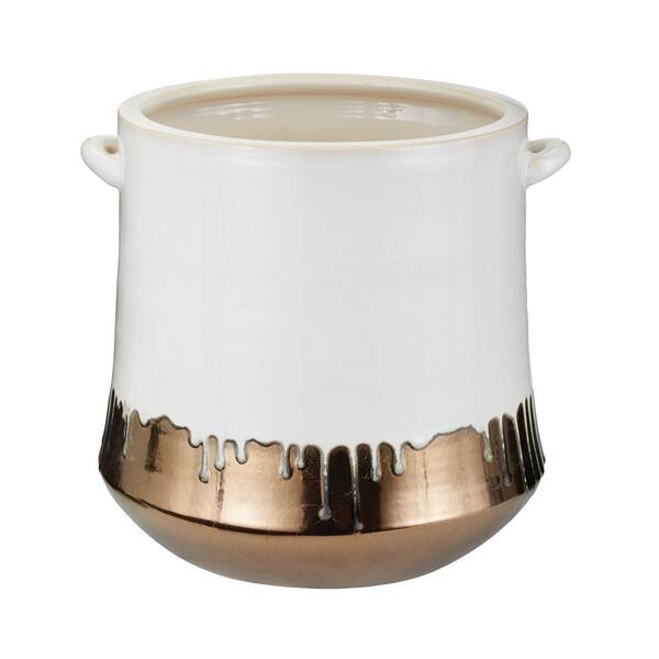 Titan Lighting Metallic Alloy Drip 13 in. Earthenware Decorative Crock in White