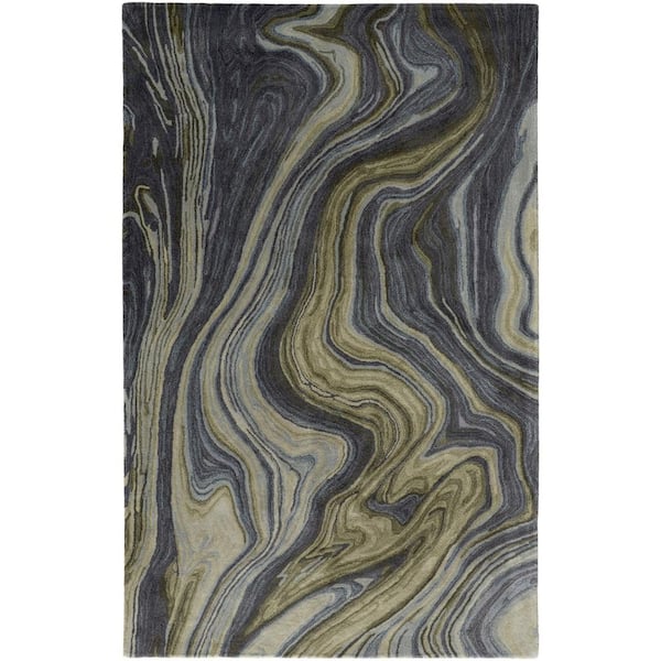 HomeRoots Blue and Green 5 ft. x 8 ft. Abstract Area Rug
