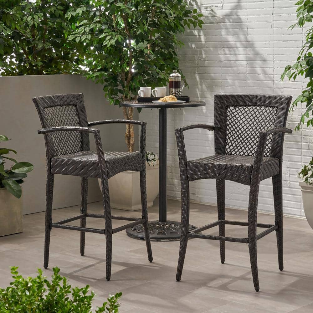 Megan 46" Dark Brown Wicker Outdoor Barstool Set
