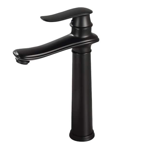 Single Handle Single Hole Bathroom Vessel Sink Faucet, Waterfall Bathroom Sink Faucet in Matte Black