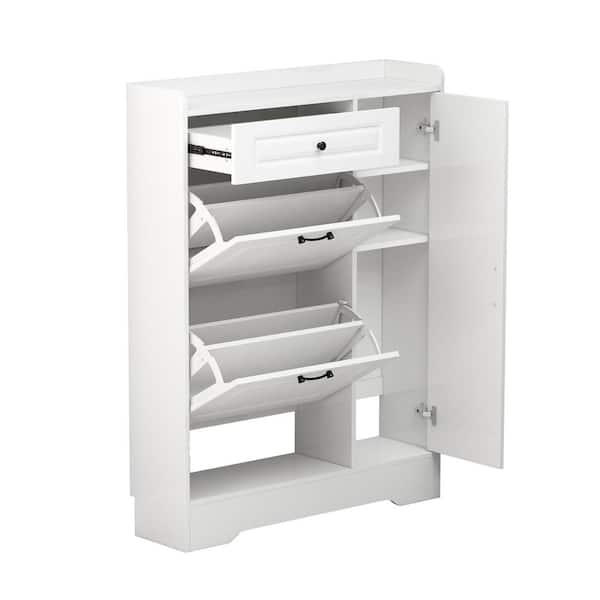 31.5 in. W x 47 in. H 24-Pair White Wood Foldable Shoe Storage Cabinet with  3-Doors 2-Drawers Shoe Rack Organizer WZT-W1320104388 - The Home Depot