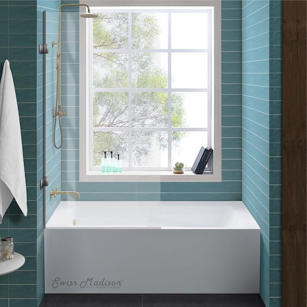 Voltaire 54 in. x 30 in. Acrylic White, Alcove, Integral Armrest, Left-Hand Drain, Apron Rectangular Bathtub in White