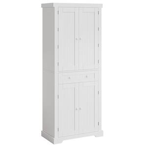 Tall White Engineered Wood 24 in. Kitchen Pantry Cabinet with Adjustable Shelves, Glass Doors and Led Lights