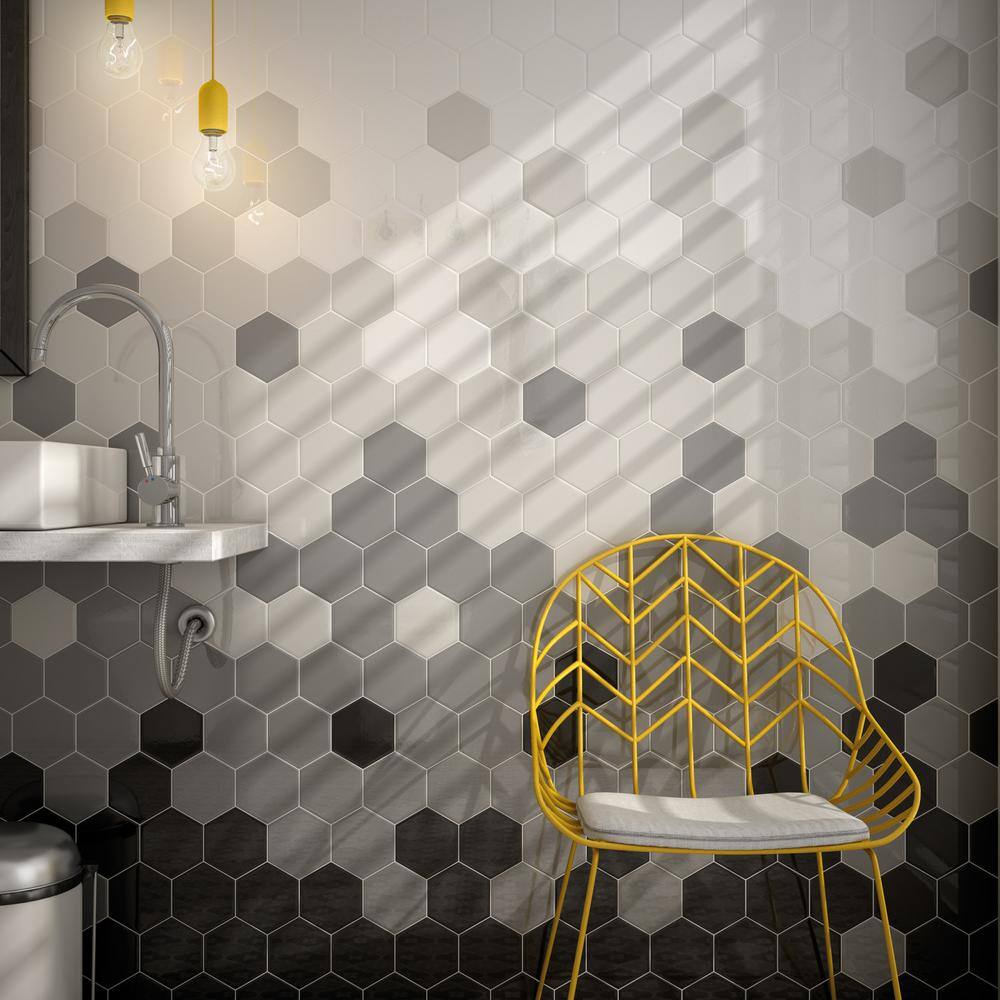 Fog Glossy Ceramic Hexagon Wall Tile 4" x 5"