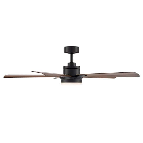 Radiant 56 in. Smart Indoor/Outdoor Matte Black/Distressed Koa Standard Downrod Ceiling Fan 5CCT LED Natural Alabaster