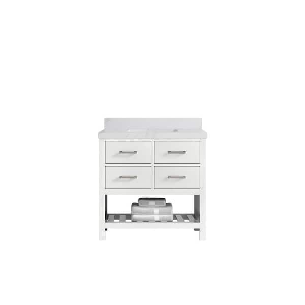 Willow Collections Parker 36 in. Single Sink Freestanding White Bath Vanity with Calacatta Sienna Quartz Top Unassembled