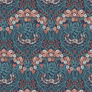 Blue and Green Fresh Jacobean Flowers Floral Wallpaper R7850 (57 sq. ft.) Double Roll