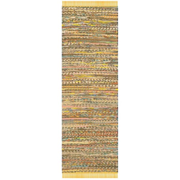 SAFAVIEH Rag Rug Yellow/Multi 2 ft. x 10 ft. Striped Runner Rug