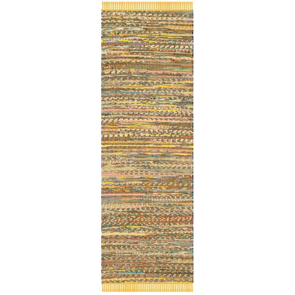 SAFAVIEH Rag Rug Yellow/Multi 2 ft. x 8 ft. Gradient Striped Runner Rug