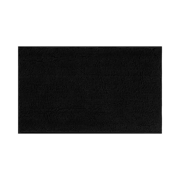 Plush Shag Chenille Black 21 in. x 34 in. Bath Rug