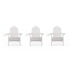 White Foldable Plastic Outdoor Patio Adirondack Chair (Set Of 3) with Cup Holder for Garden/Backyard/Firepit/Pool/Beach
