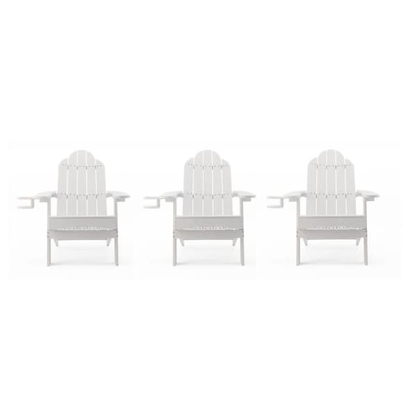 LUE BONA White Foldable Plastic Outdoor Patio Adirondack Chair (Set Of 3) with Cup Holder for Garden/Backyard/Firepit/Pool/Beach