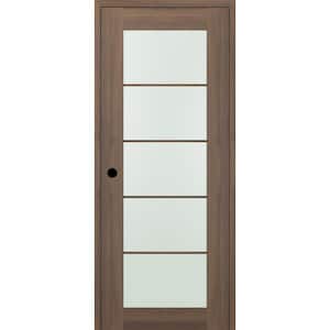 24 in. x 80 in. Vona Right-Hand Solid Composite Core Frosted Glass Pecan Nutwood Wood Single Prehung Interior Door