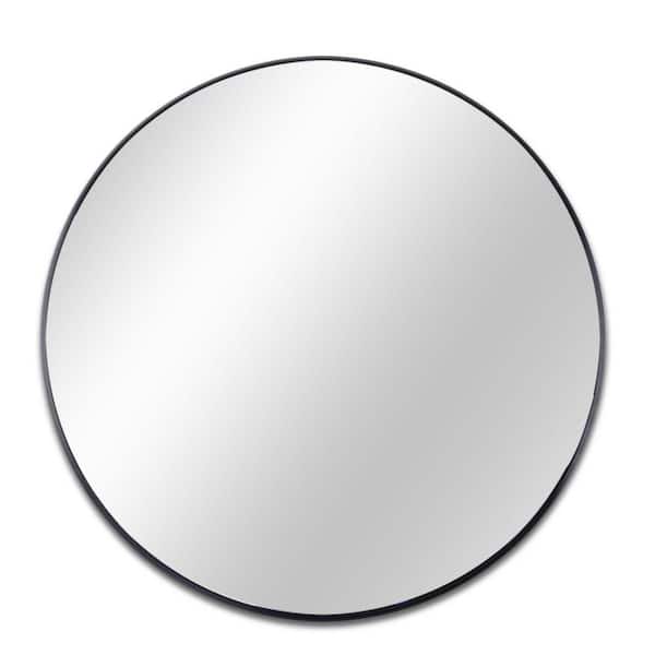 Whatseaso 16 in. W x 16 in. H Round Aluminium Framed Wall Bathroom Vanity Mirror in Black