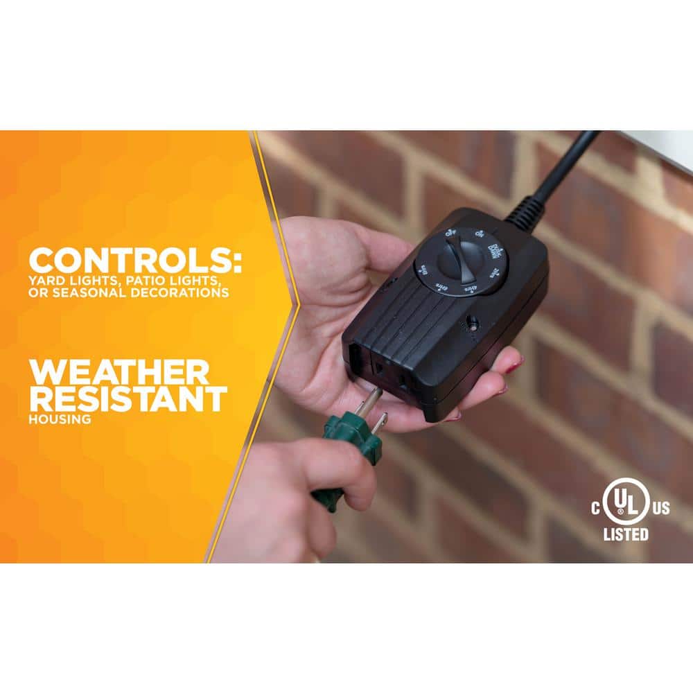 Black Outdoor Mechanical Light Sensor Timer with Photocell