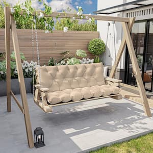 60 in. x 40 in. x 5 in. 2-3 Seater Contoured Replacement Outdoor Porch Swing Cushion with Backrest Bench Cushion Sand