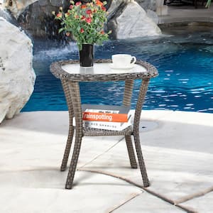 Brown Wicker Outdoor Patio Coffee Table Square Side Table