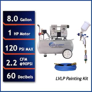 8010PK 8 Gal. 1 HP 120 PSI Portable Electrical Horizontal Air Compressor and LVLP Spray Painting Kit