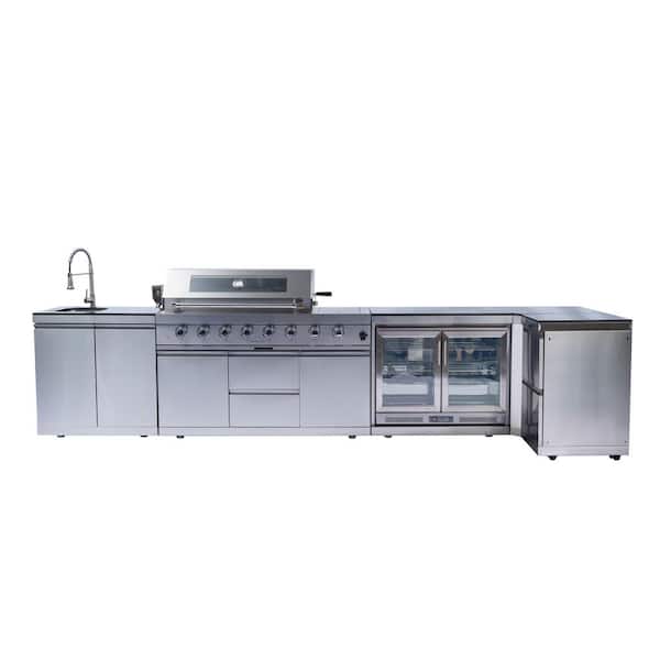 62-Inch 6-Burner 96000 BTU Stainless Steel Gas Grill with Wine Cooler, Rotisserie, Granite Countertops, Storage cabinet