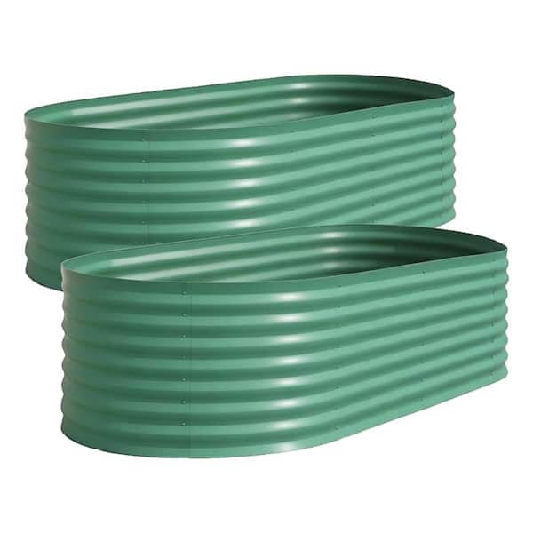 2-Pack 10x4x1.5ft Galvanized Raised Garden Bed Kit, Oval Metal Planter Boxes, Rust-Resistant Deep Root Planters-Green