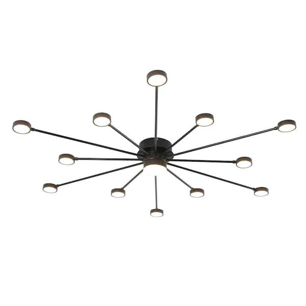 UMEILUCE 42 in. Sputnik Black Integrated LED Dimmable Flush Mount Ceiling Light for Living Room or Bedroom LED 40-Watt 3000K