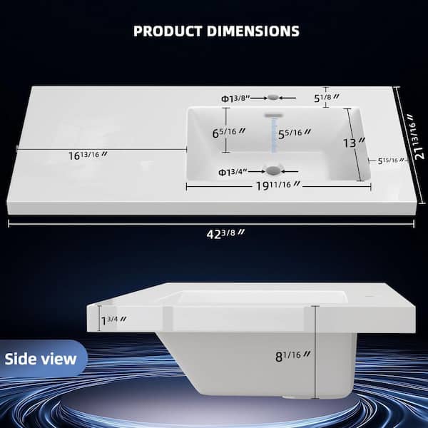Zeafive Tor 42 in. W x 22 in. D Solid Surface Cultured Marble