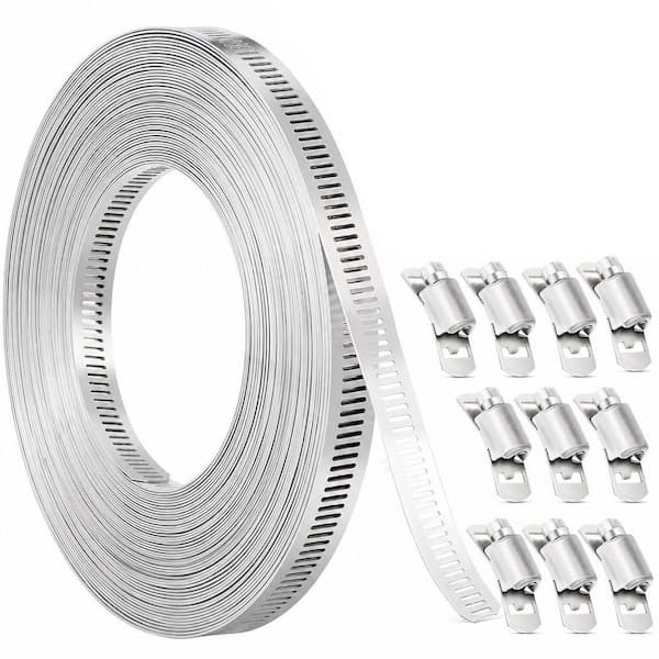 30 ft. Stainless Steel Hose Clamp Assortment Kit with Holes and 15 Fasteners, Adjustable Hose Clamps for Pipe Duct Tube