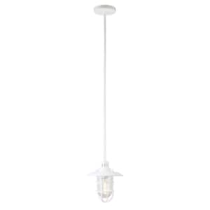 Bay 1-Light 9 in. White Lantern Standard Pendant with Glass and Metal Shade