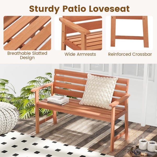 Costway 2-Person Wood Outdoor Bench Patio Hardwood Chair with