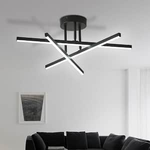 Essel 23.62 in. Black 3-Light LED Semi-Flush Mount Ceiling Light, 18W 6000K Cool White Light for Living Room, Bedroom