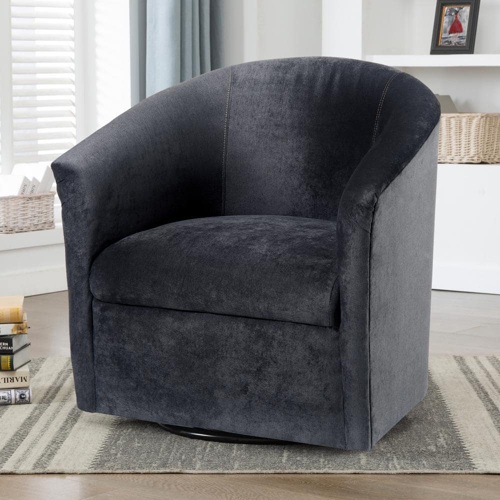 Elizabeth Charcoal Luxe Microfiber Barrel Swivel Chair