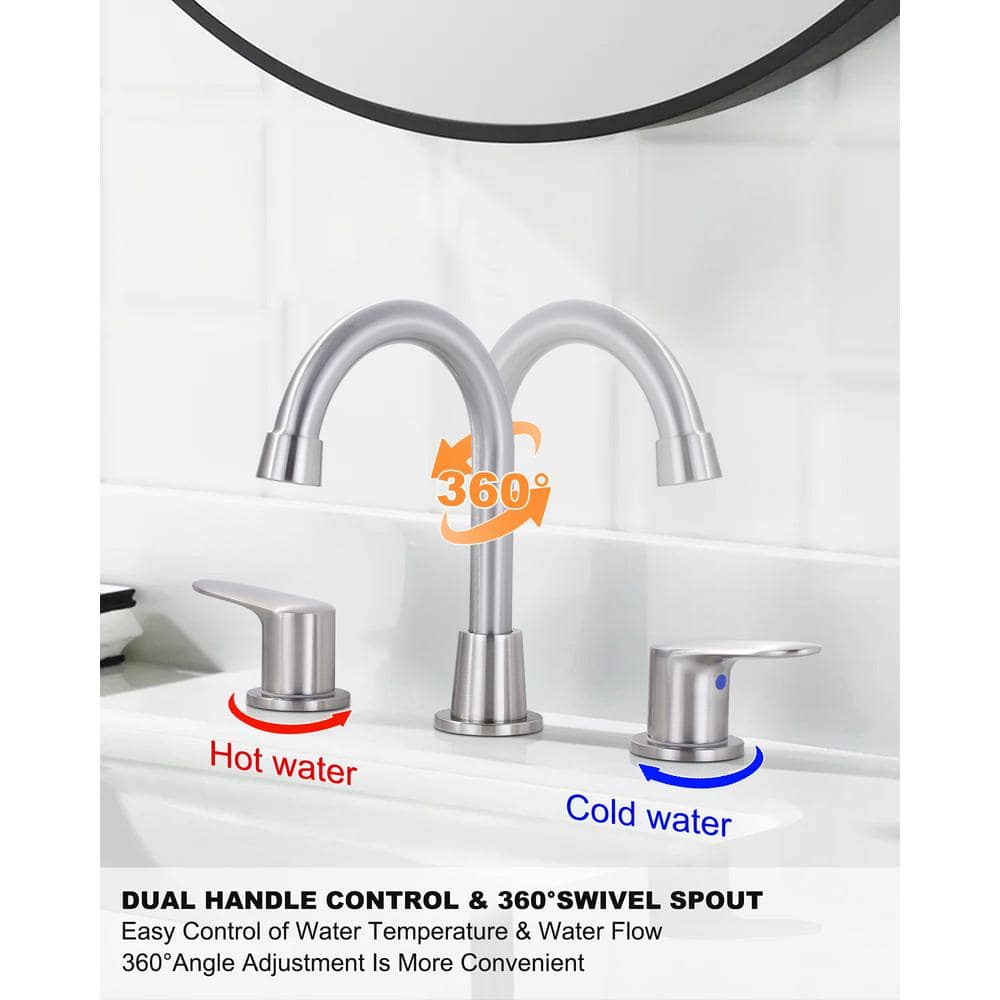 Brushed Nickel Double Handle Widespread Bathroom Faucet