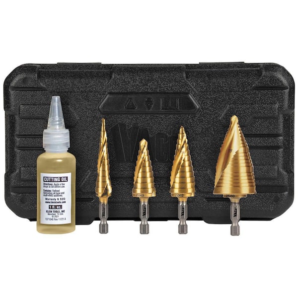 Klein Tools Step Bit Kit, Spiral Double-Fluted, VACO (4-Piece)