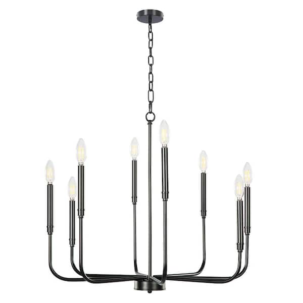 TRIBESIGNS WAY TO ORIGIN Bailey Black 8-Light Modern Hanging Island Candlestick Chandelier with Swivel Canopy