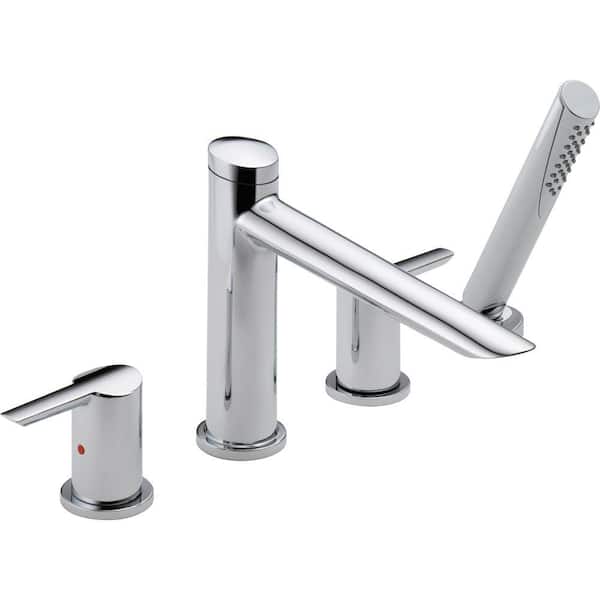 Delta Compel 2-Handle Deck-Mount Roman Tub Faucet with Hand Shower Trim Kit Only in Chrome (Valve Not Included)