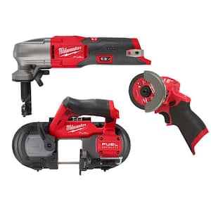 M12 FUEL 12-Volt Lithium-Ion Brushless Cordless 16-Gauge Variable Speed Nibbler, Compact Band Saw and 3 in. Cut Off Saw