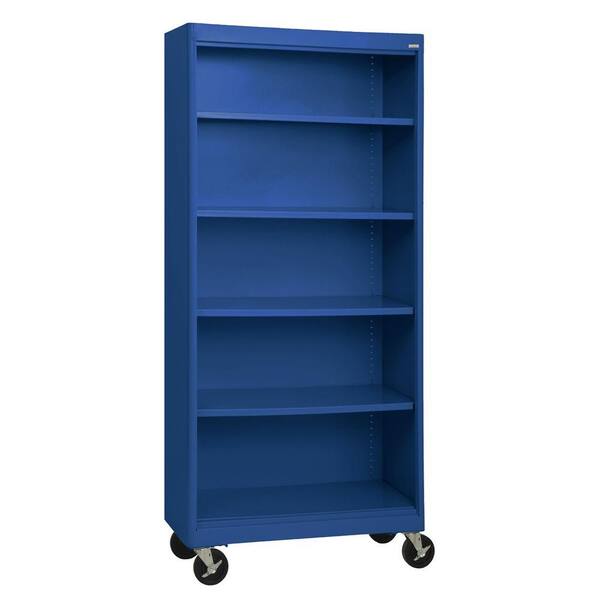 Sandusky 5-Shelf Radius Edge Blue Mobile Steel Bookcase