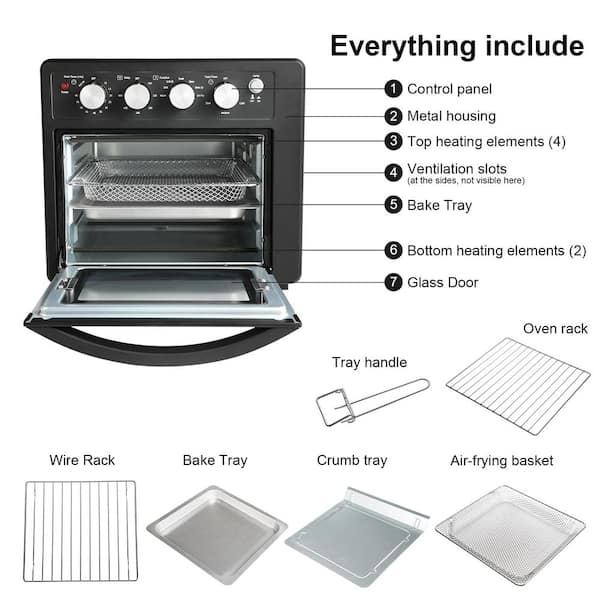 Tafole 26 qt. 6-Slice Stainless Steel Air Fryer Toaster Oven with  Accessories PYHD-0956 - The Home Depot