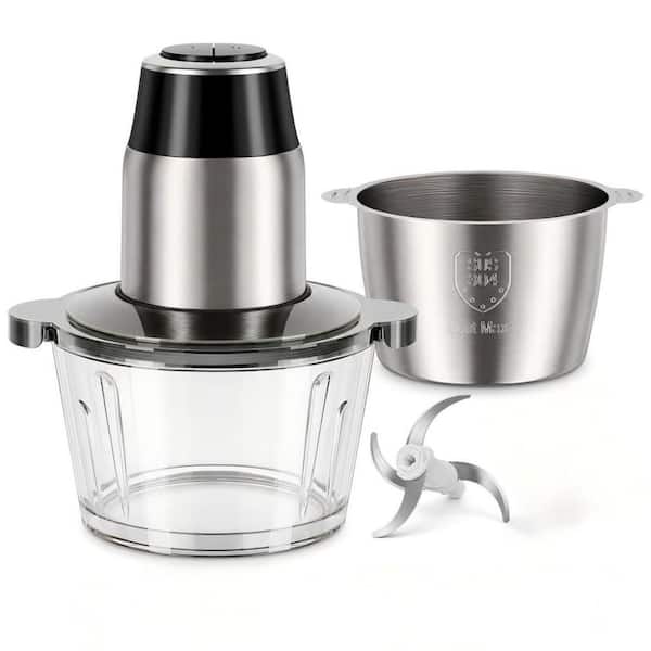 Kitchen Prep Series 2-Piece Glass and Stainless Steel Mixing Bowl Set with Dual-Speed Chopping Feature in Black