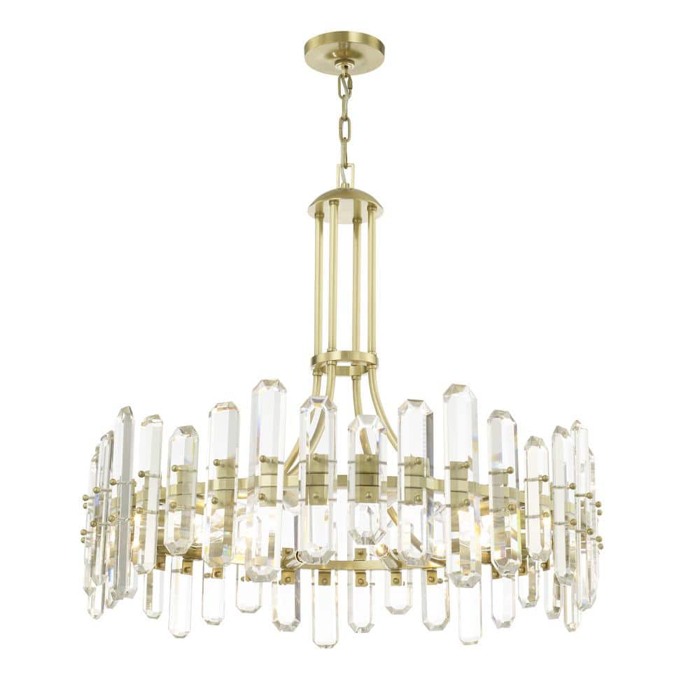 Aged Brass Elegance 12-Light Chandelier with Faceted Crystal Accents